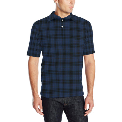 Navy Blue Tartan Plaid Pattern Men Polo Shirt