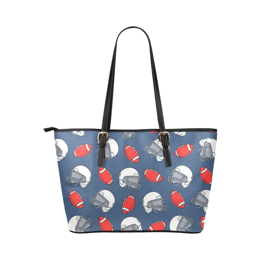 American Football Helmet Design Pattern Leather Tote Bag