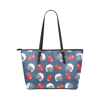 American Football Helmet Design Pattern Leather Tote Bag