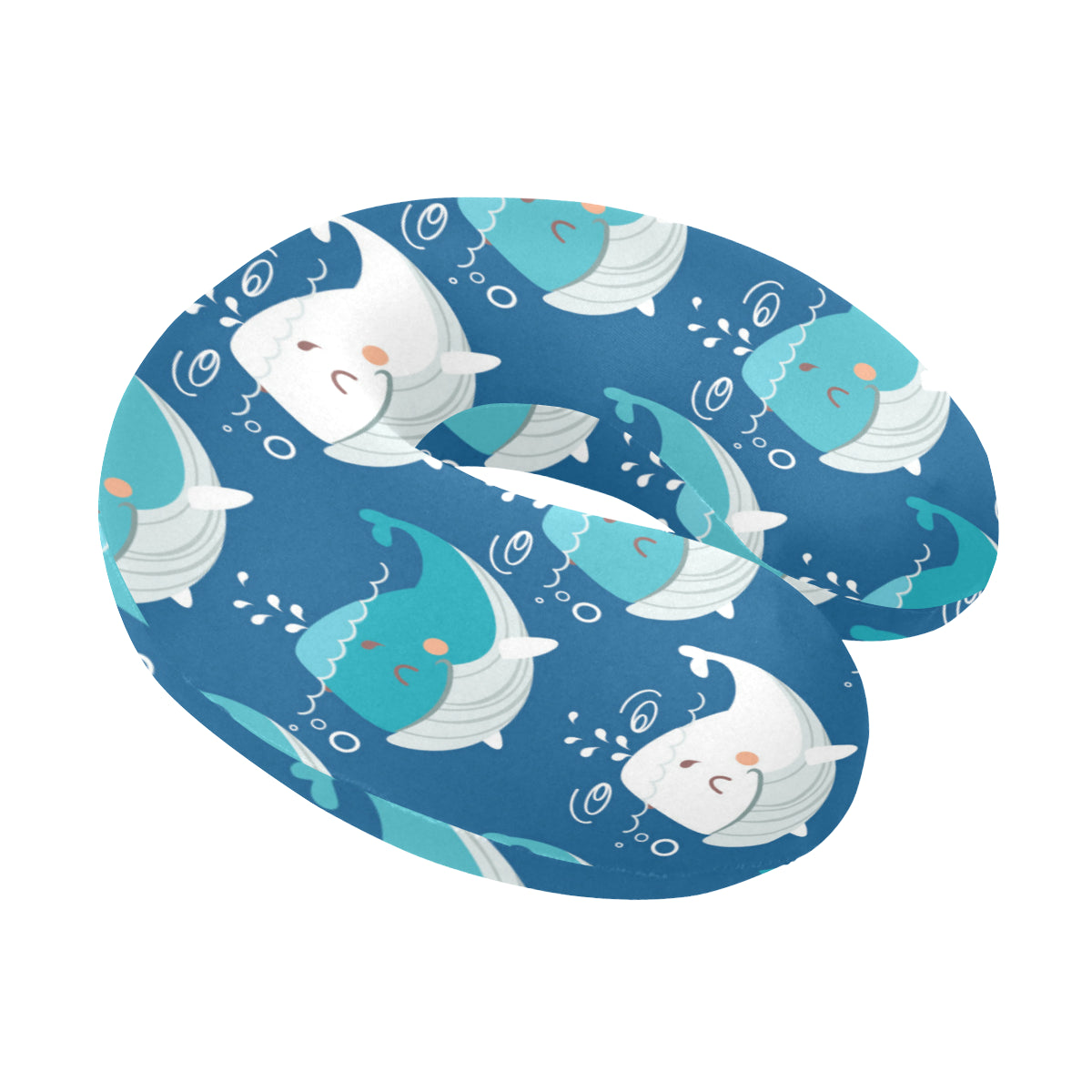 Blue Whale Pattern Print Design 01 U-Shaped Travel Neck Pillow