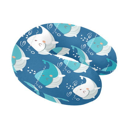 Blue Whale Pattern Print Design 01 U-Shaped Travel Neck Pillow