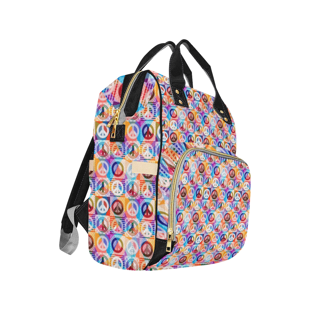 Peace Sign Patchwork Design Print Diaper Bag Backpack
