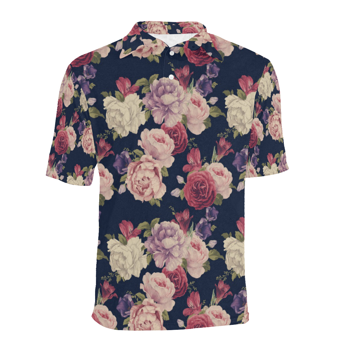 Peony Pattern Print Design PE03 Men Polo Shirt