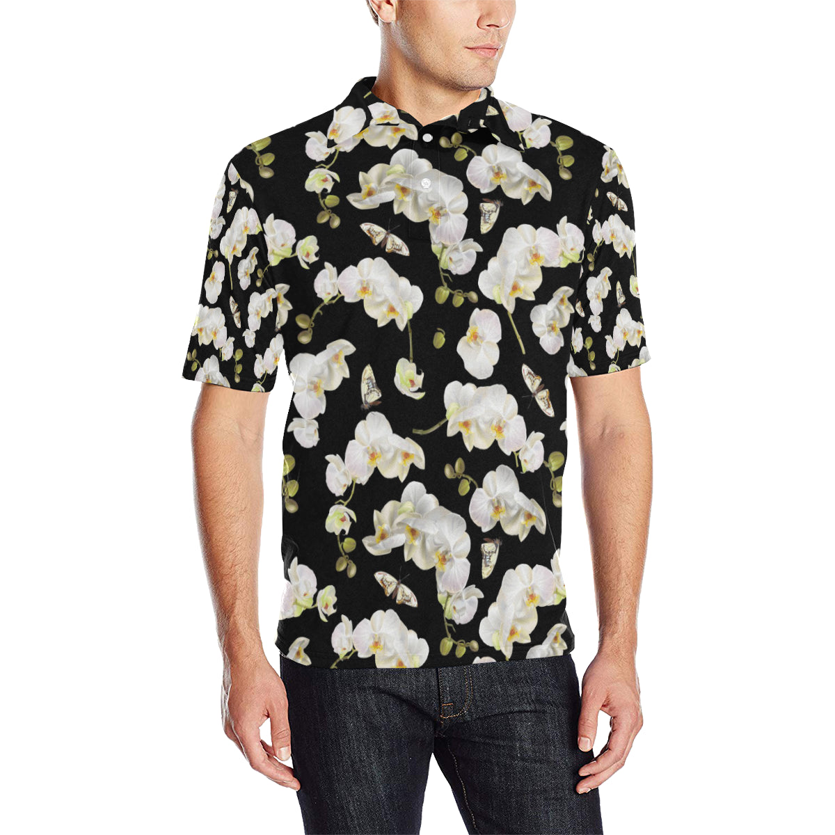 Orchid White Pattern Print Design OR011 Men Polo Shirt