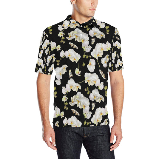 Orchid White Pattern Print Design OR011 Men Polo Shirt