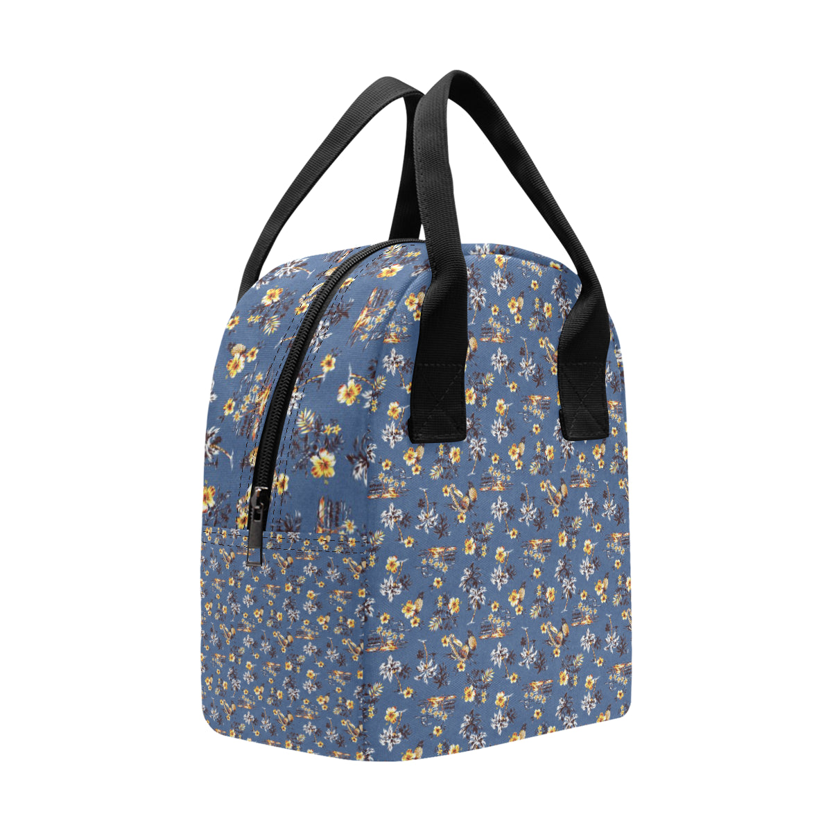 Hawaiian Flower Blue Print Insulated Lunch Bag