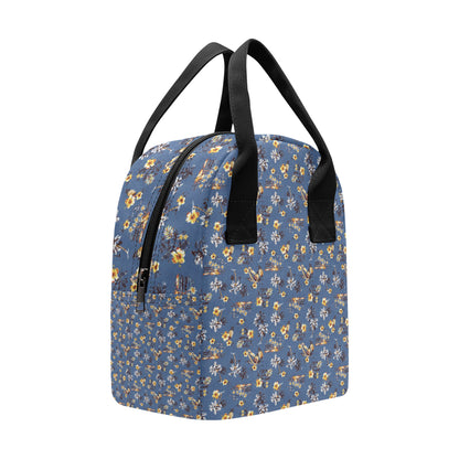Hawaiian Flower Blue Print Insulated Lunch Bag