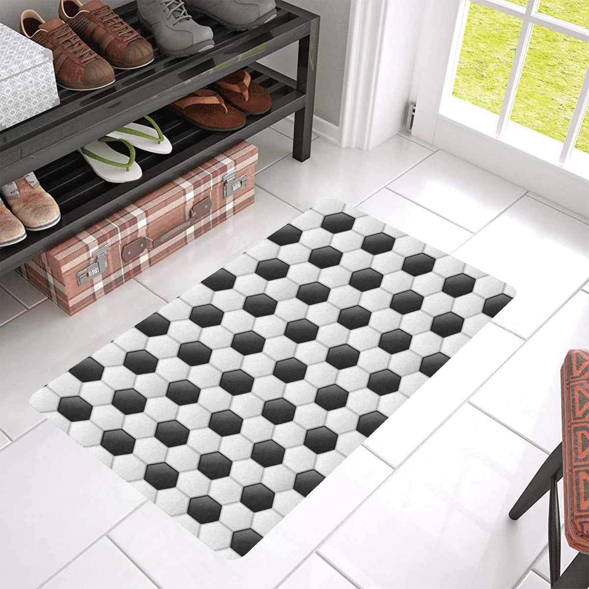 Soccer Ball Texture Print Pattern Rubber Doormat