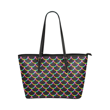 Mermaid Tail Rainbow Design Print Leather Tote Bag