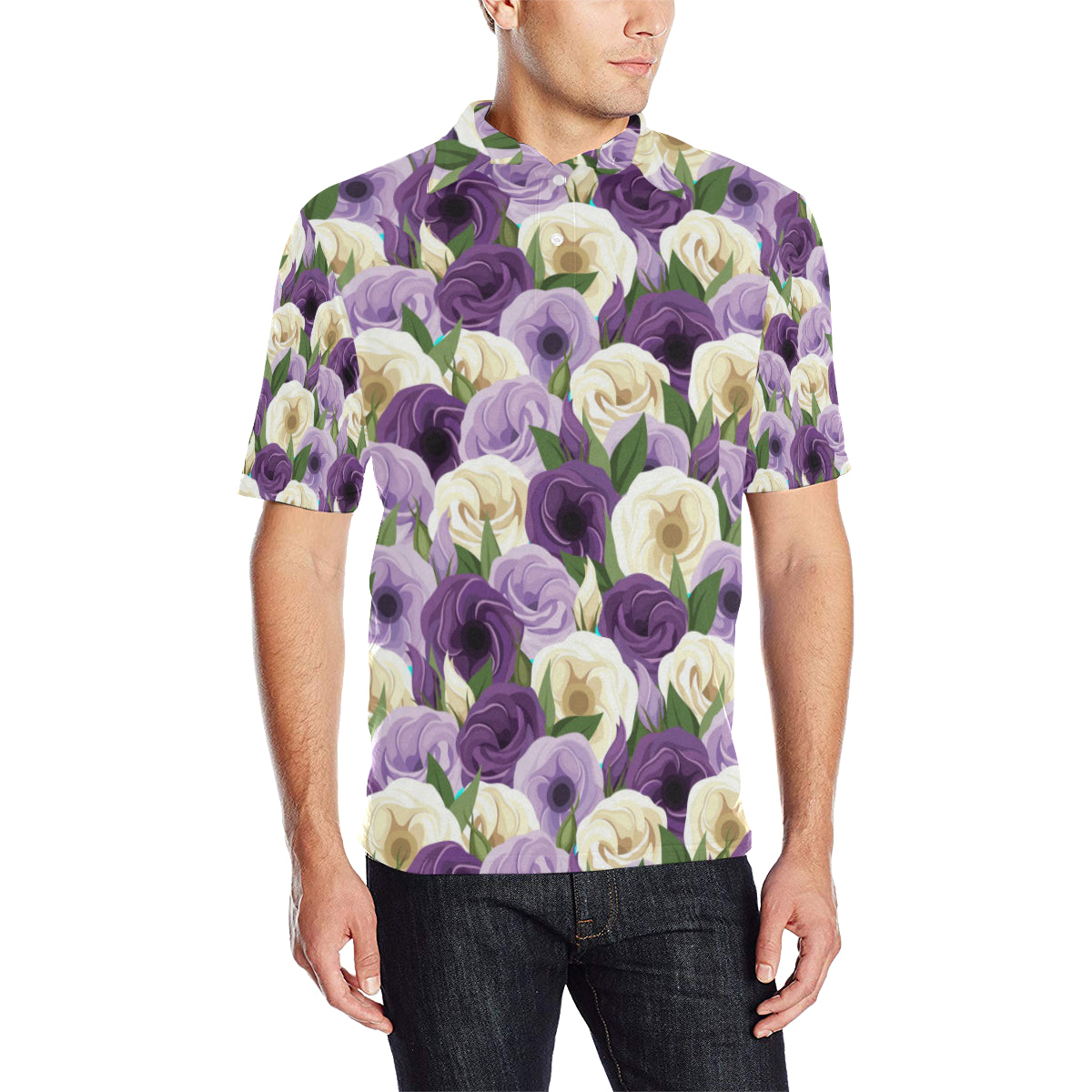 Lisianthus Pattern Print Design LT01 Men Polo Shirt