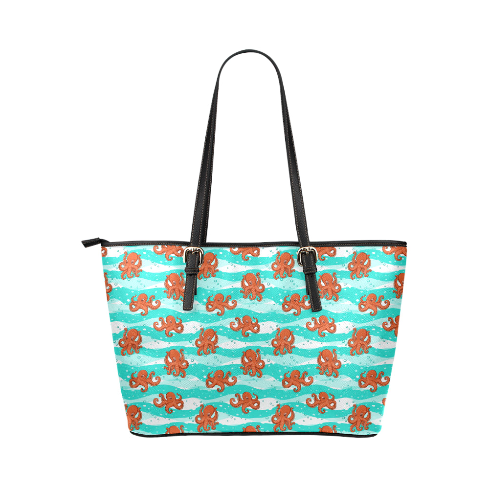 Octopus Cute Design Print Themed Leather Tote Bag