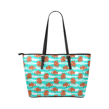 Octopus Cute Design Print Themed Leather Tote Bag