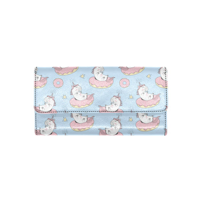 Donut Unicorn Pattern Print Design DN014 Women's Trifold Wallet