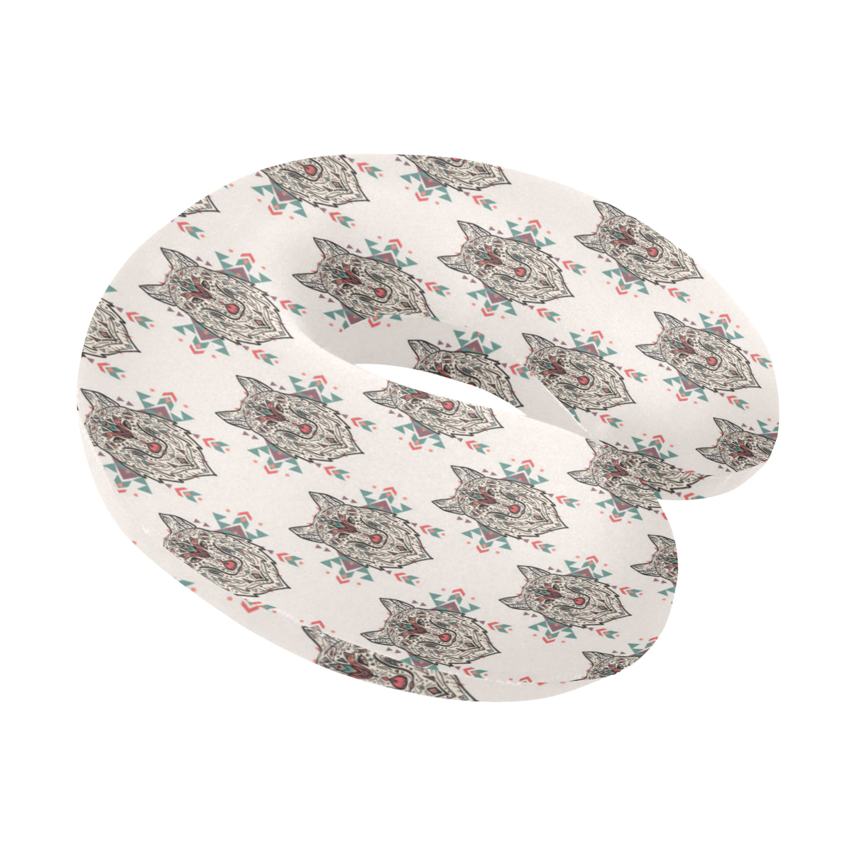 Aztec Wolf Pattern Print Design 01 U-Shaped Travel Neck Pillow