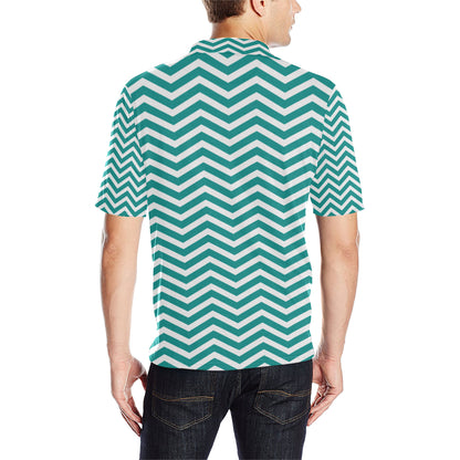 Chevron Teal Pattern Print Design 02 Men Polo Shirt