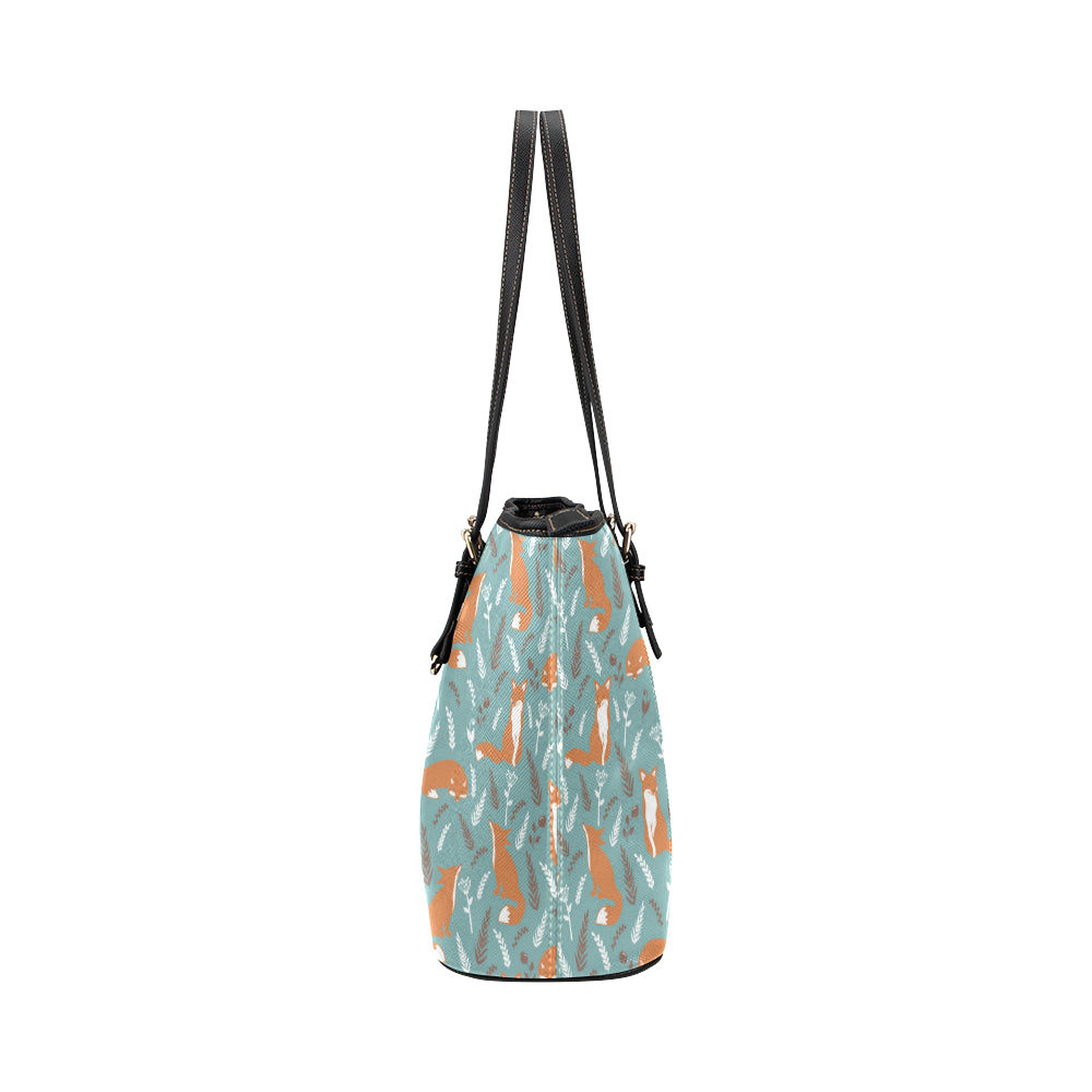 Fox Forest Print Pattern Leather Tote Bag