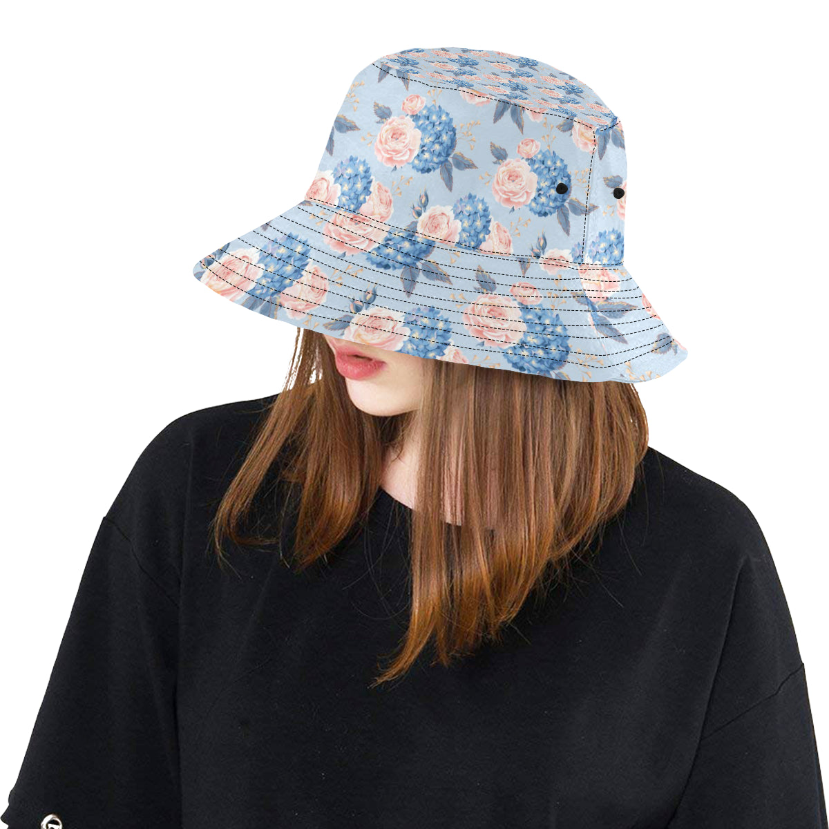 Hydrangea Pattern Print Design HD06 Unisex Bucket Hat