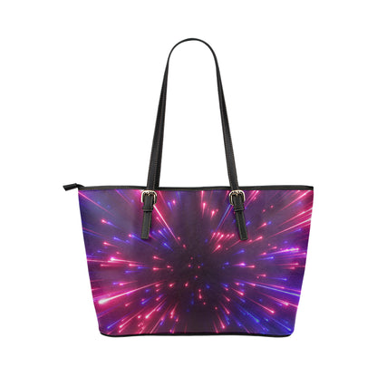 Celestial Purple Blue Neon Speed Light Leather Tote Bag