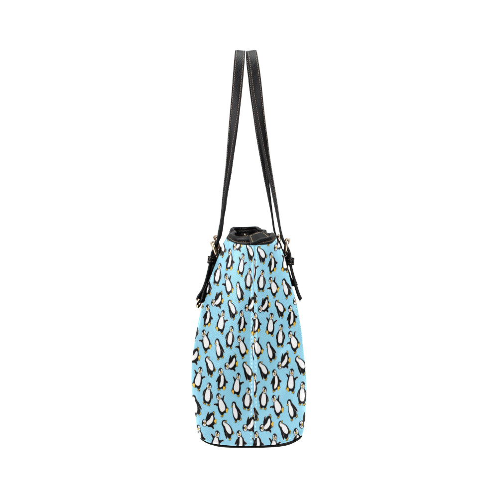 Penguin Happy Print Leather Tote Bag