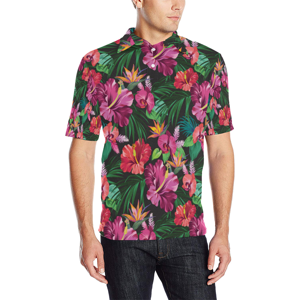 Hawaiian Flower Hibiscus tropical Men Polo Shirt