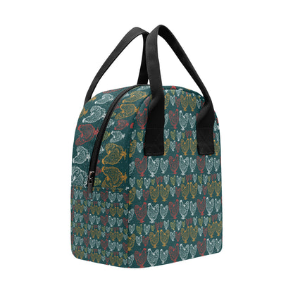 Rooster Hand Draw Design Insulated Lunch Bag
