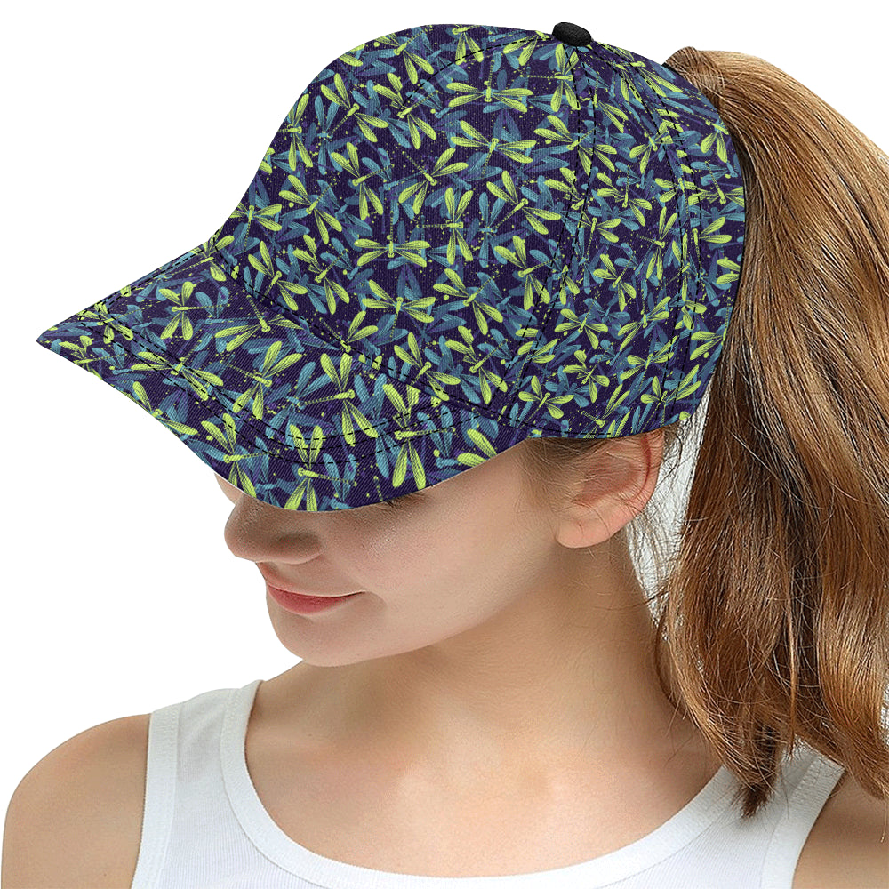 Dragonfly Lime Blue Print Pattern Snapback Cap