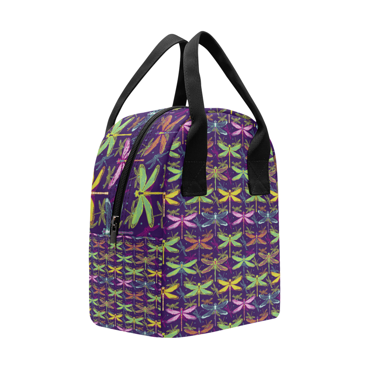Dragonfly Neon Color Print Pattern Insulated Lunch Bag