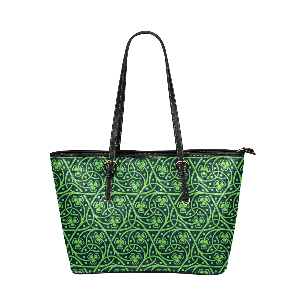 Shamrock Themed Print Leather Tote Bag