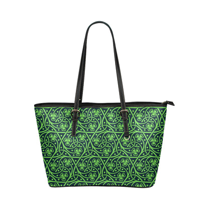 Shamrock Themed Print Leather Tote Bag