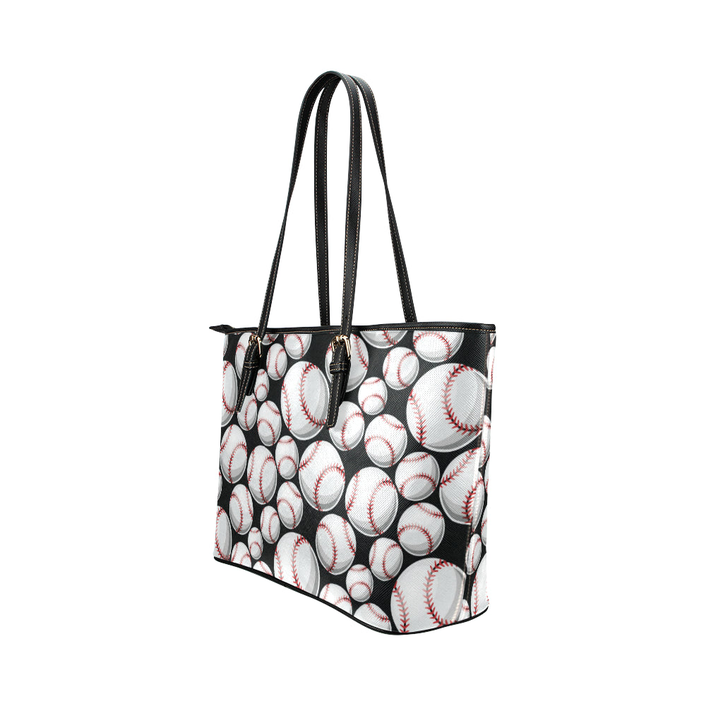 Baseball Black Background Leather Tote Bag