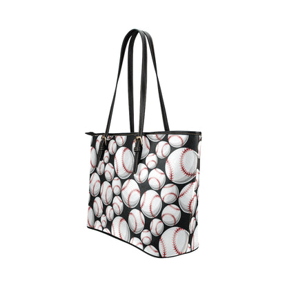 Baseball Black Background Leather Tote Bag