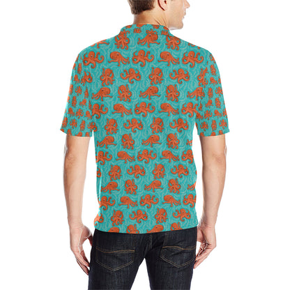 Octopus Cartoon Design Print Themed Men Polo Shirt