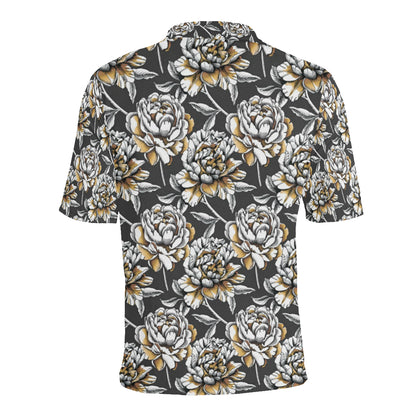 Peony Pattern Print Design PE06 Men Polo Shirt