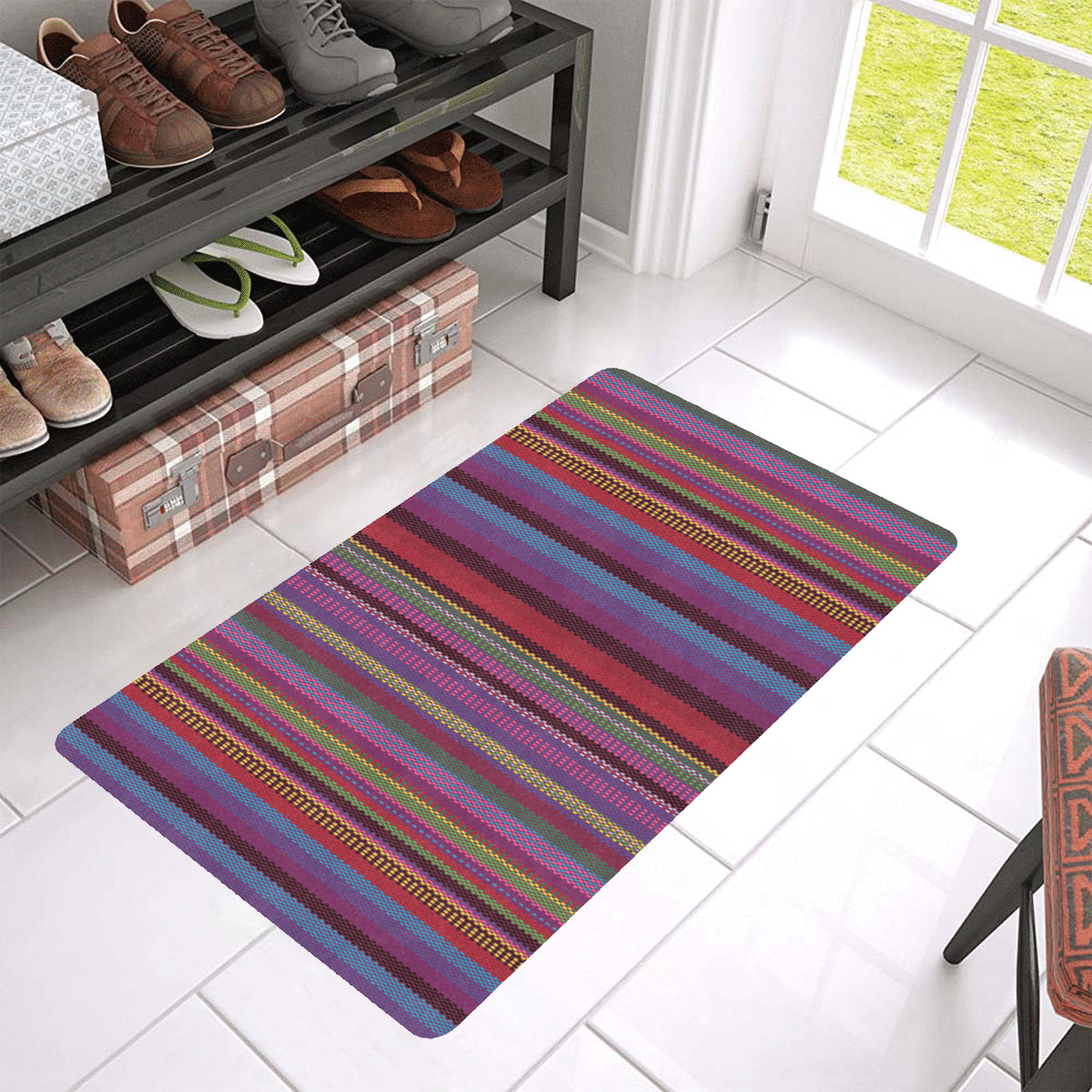 Serape Stripe Print Rubber Doormat