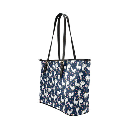 Alpaca Heart Star Design Themed Print Leather Tote Bag