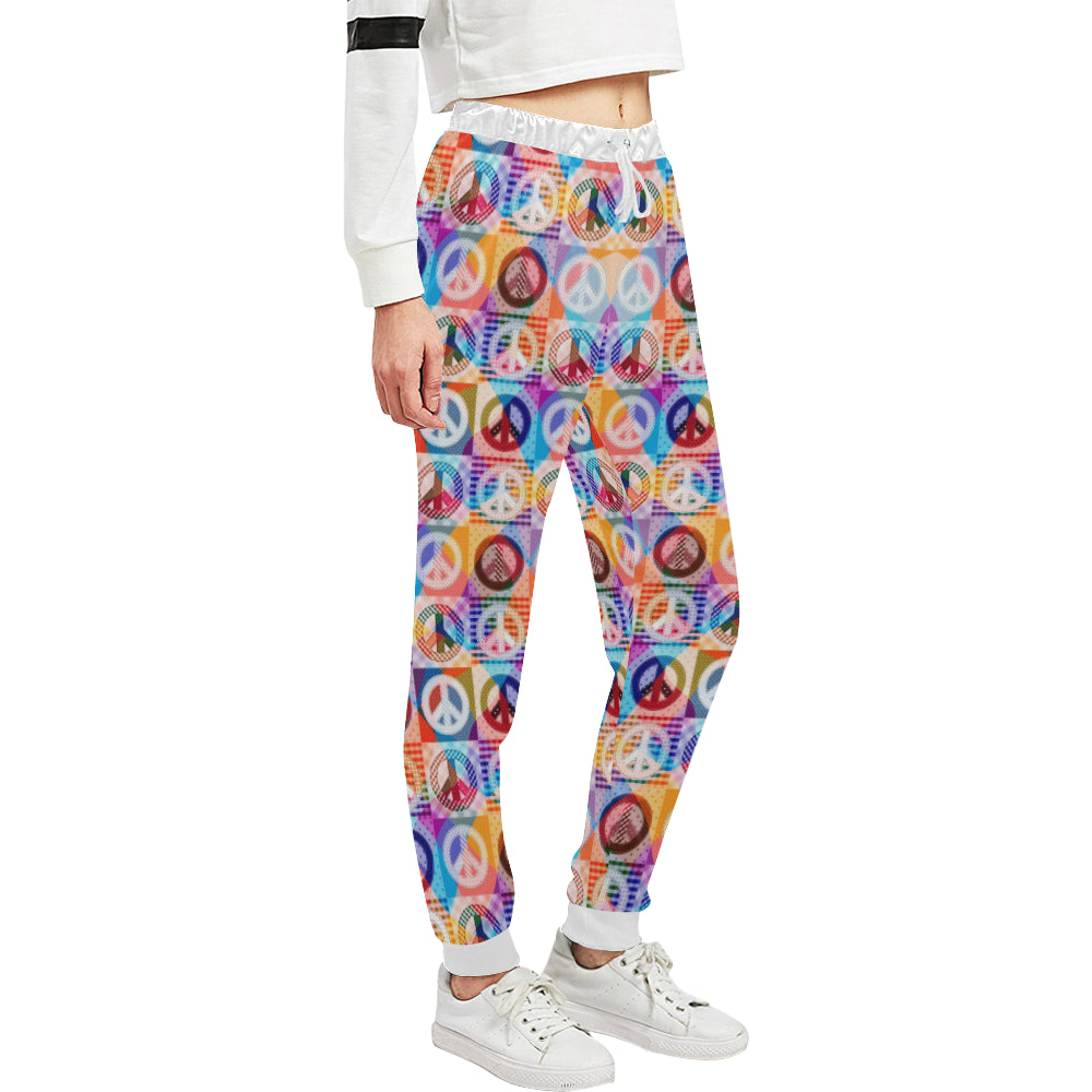 Peace Sign Patchwork Design Print Unisex Sweatpants