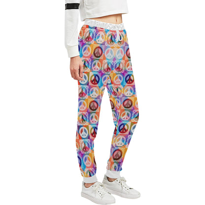 Peace Sign Patchwork Design Print Unisex Sweatpants