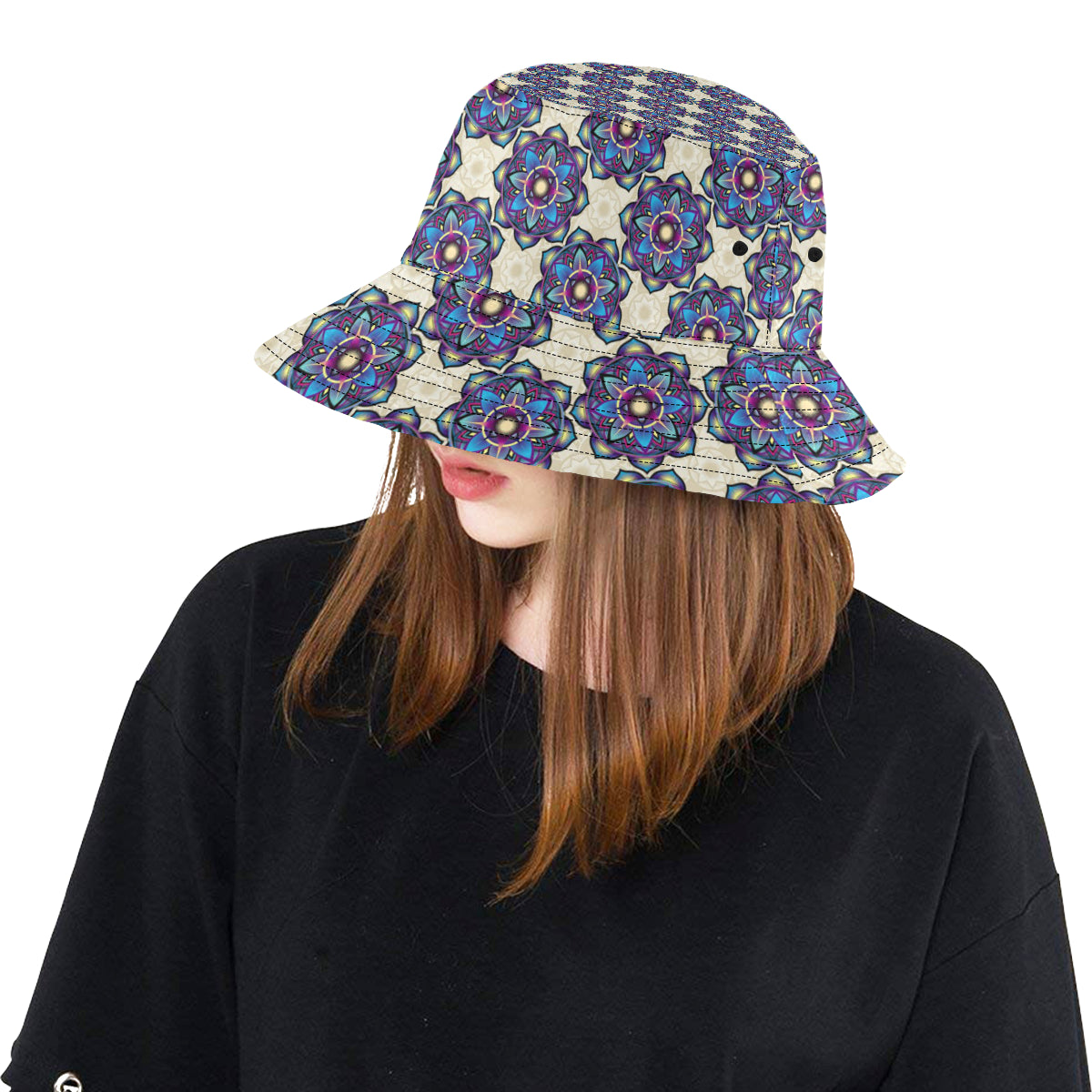 lotus Boho Pattern Print Design LO08 Unisex Bucket Hat