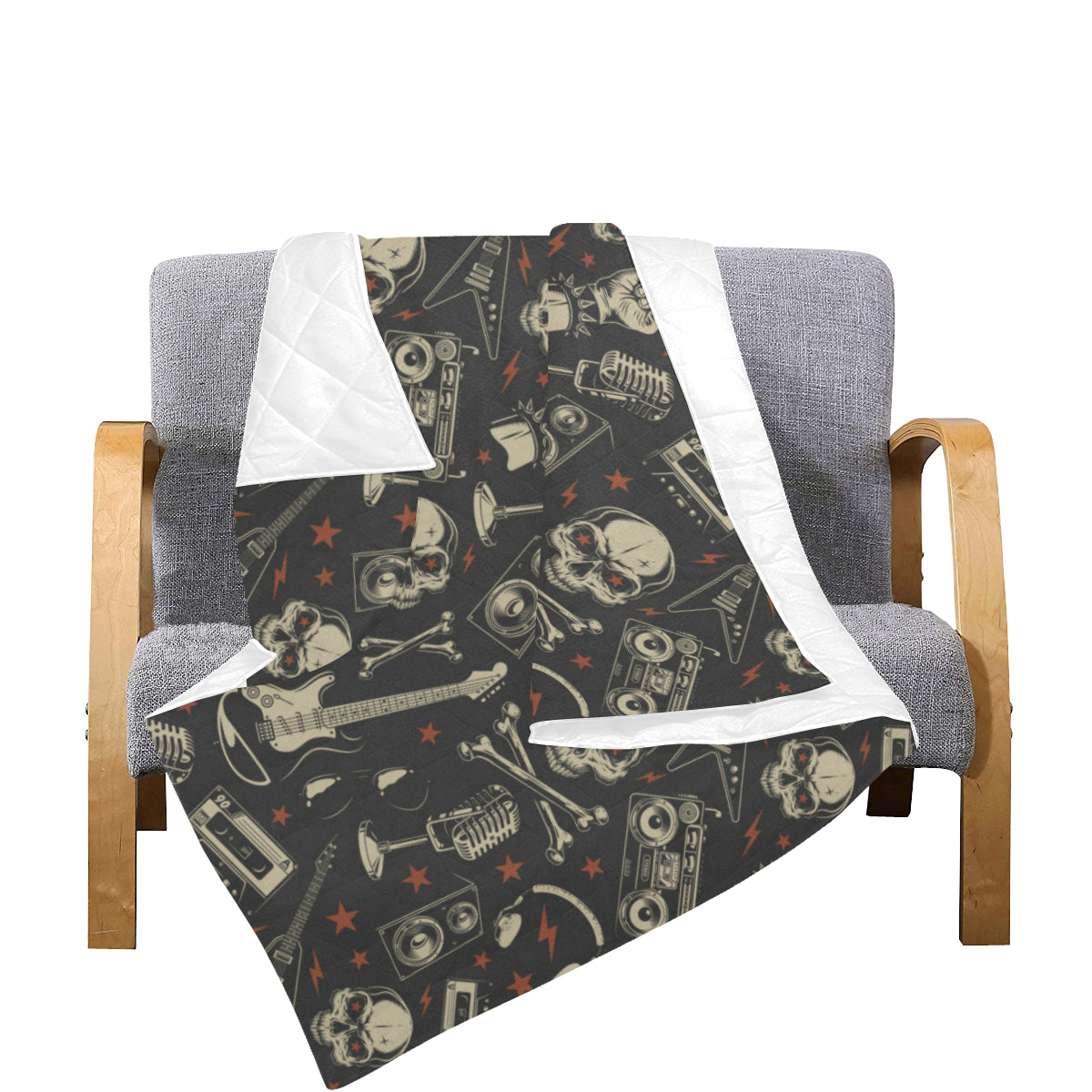 Rock and Roll Skull Pattern Print Design A03 Premium Quilt