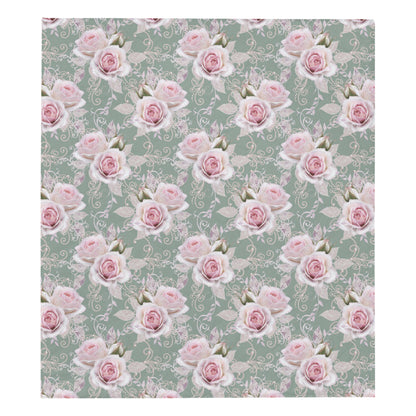Rose White Pattern Print Design RO012 Premium Quilt