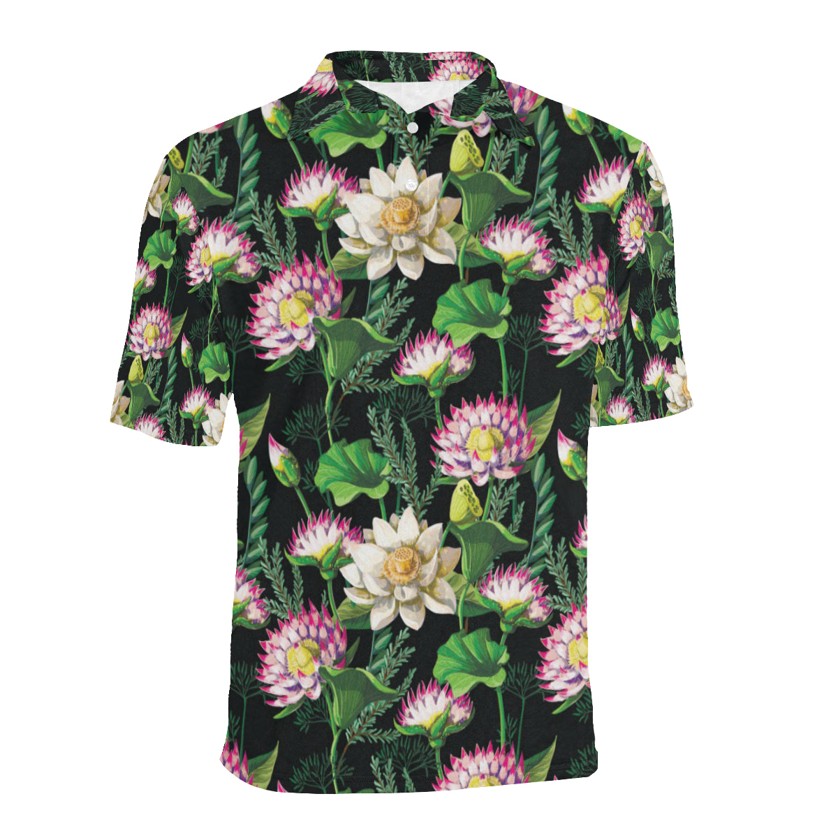 Water Lily Pattern Print Design WL010 Men Polo Shirt
