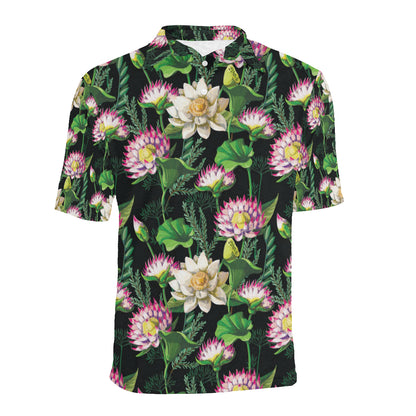 Water Lily Pattern Print Design WL010 Men Polo Shirt