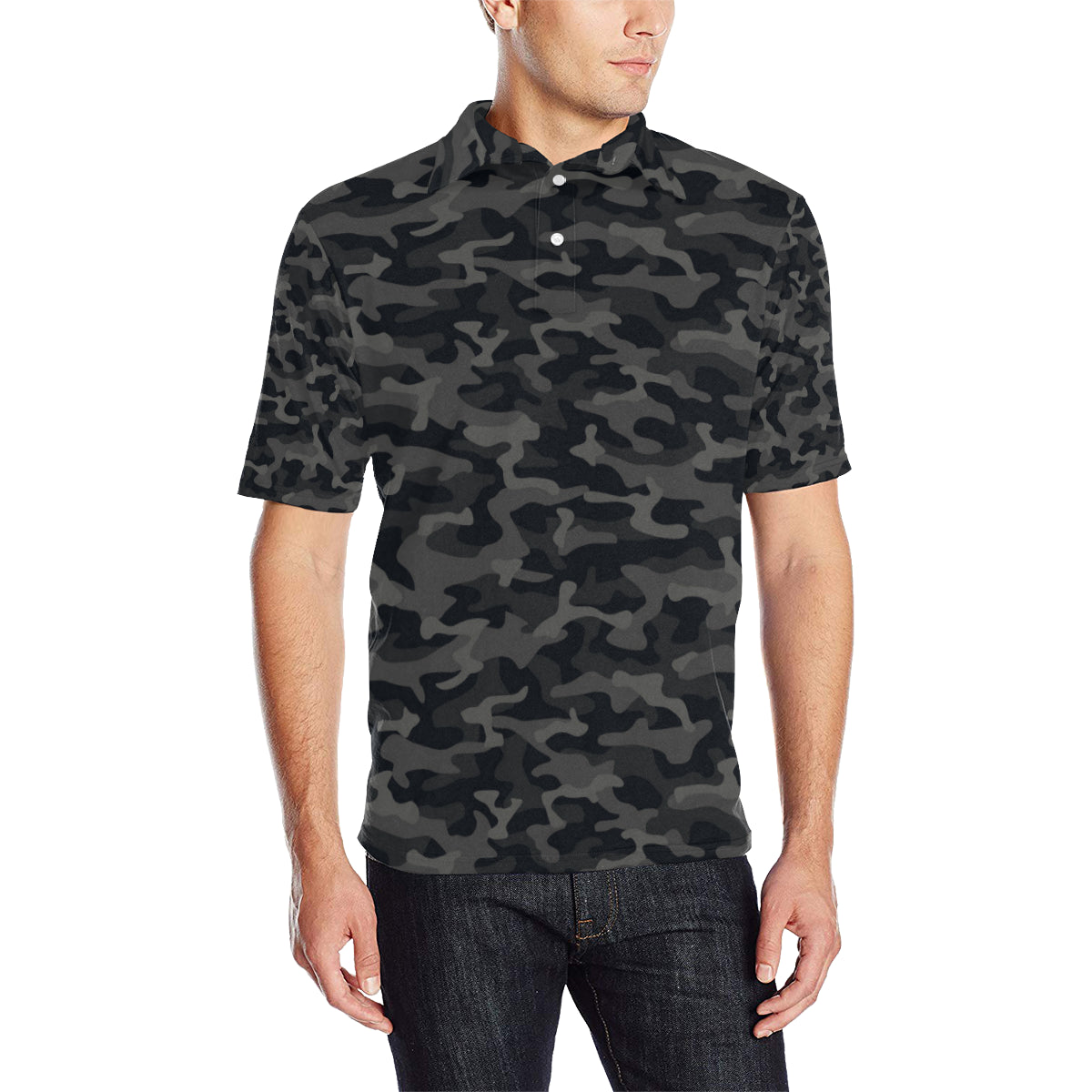 Camo Black Pattern Print Design 02 Men Polo Shirt
