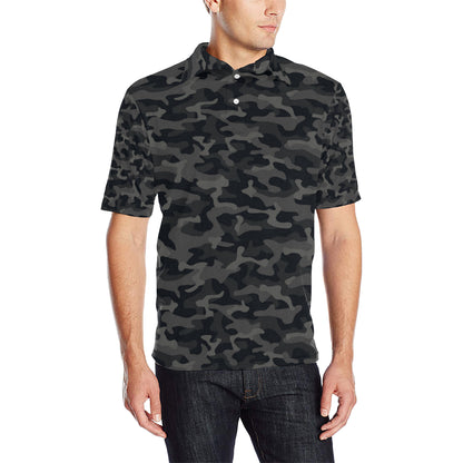 Camo Black Pattern Print Design 02 Men Polo Shirt