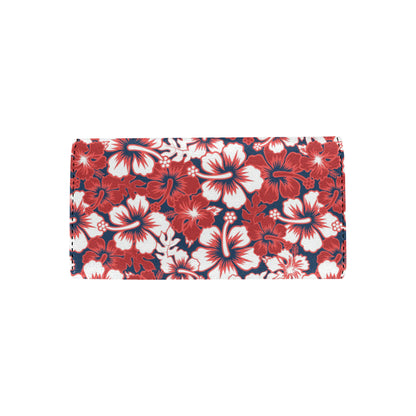 Red Hibiscus Pattern Print Design HB01 Women's Trifold Wallet