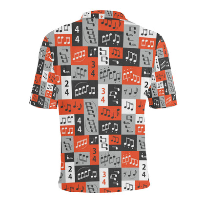 Music Note Design Themed Print Men Polo Shirt