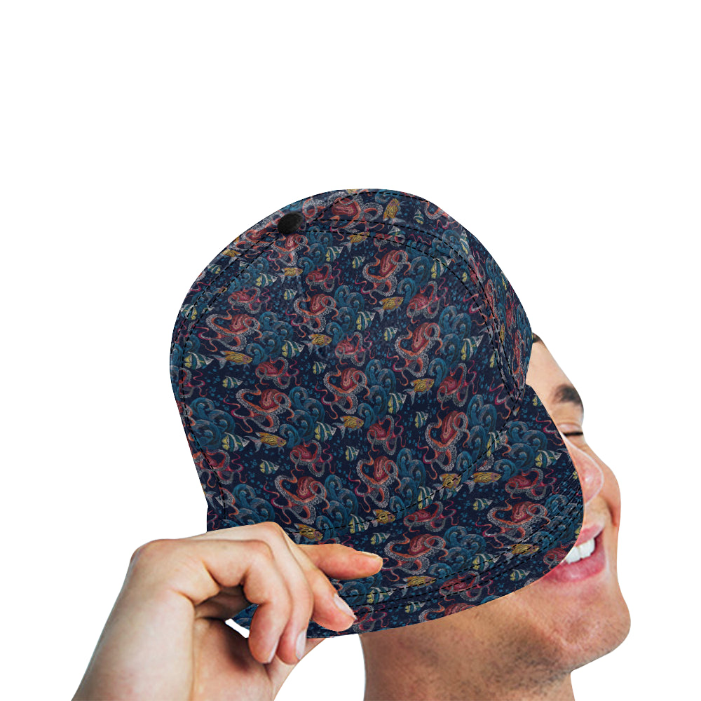 Octopus Deep Sea Print Themed Snapback Cap