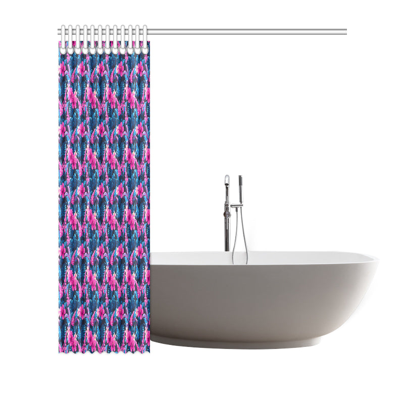 Tropical Folower Pink Themed Print Shower Curtain
