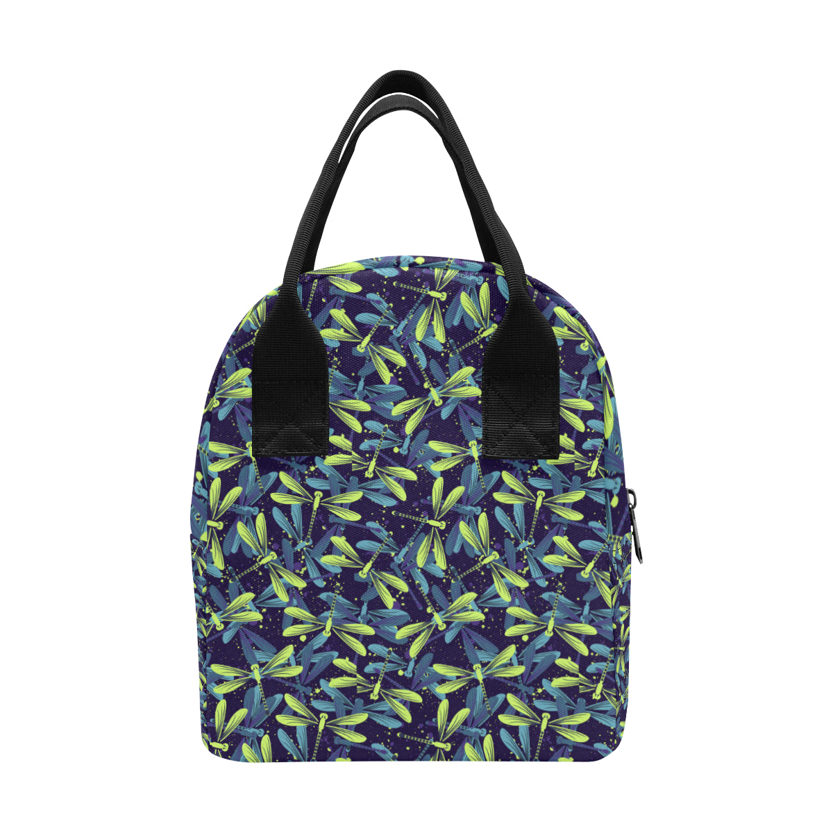 Dragonfly Lime Blue Print Pattern Insulated Lunch Bag