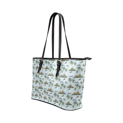 Aloha Hawaii island Design Themed Print Leather Tote Bag